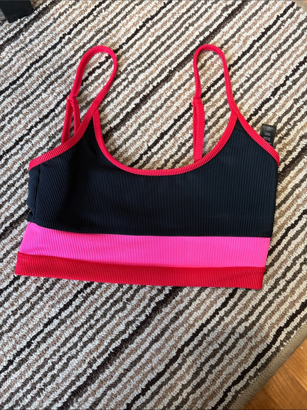 Beach Riot Black Sports Bra with Hot Pink & Red Trim
